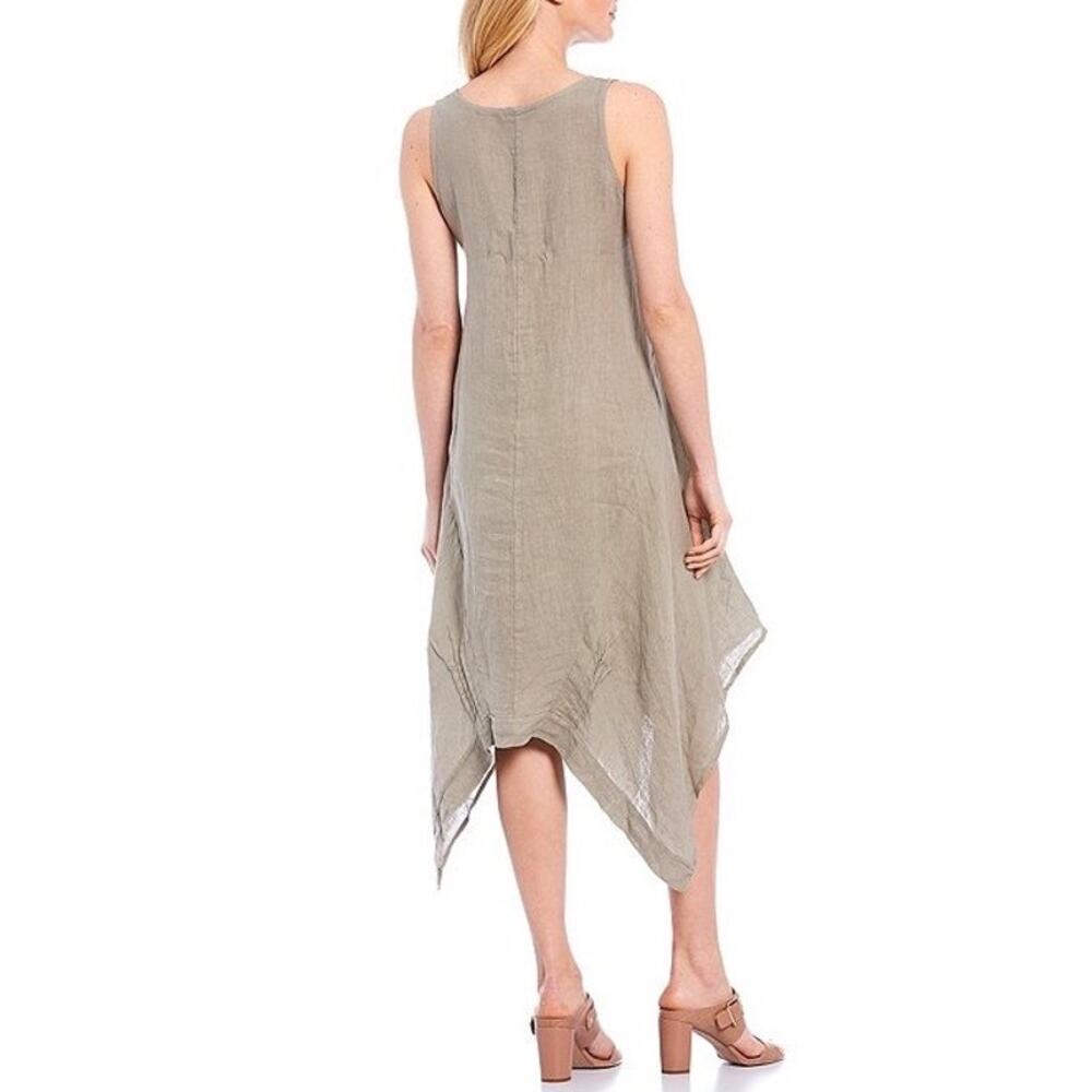 Made in Italy Linen Slate Blue Asymmetrical Midi Dress S Lagenlook Minimalist - Picture 3 of 9